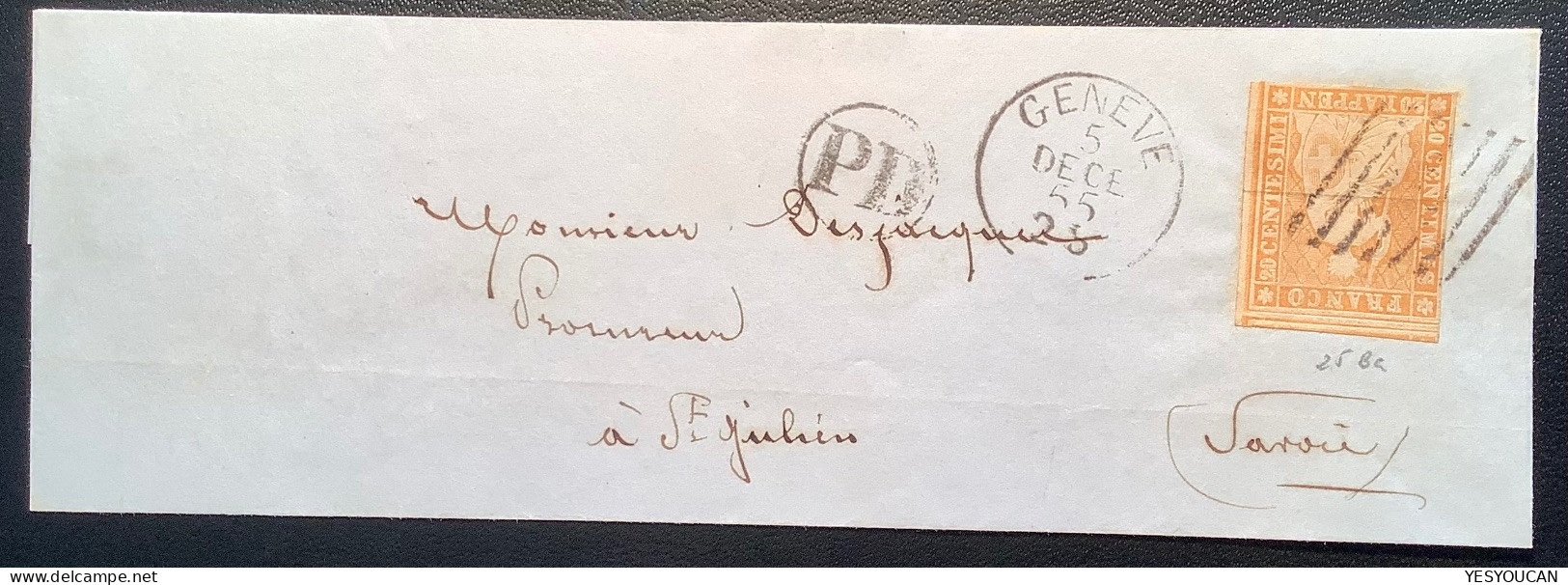 RL RAYON LIMITROPHE/GRENZRAYON 1855 GENEVE>ST JULIEN (Savoie Sardegna)Brief Schweiz Strubel (France Lettre Suisse - Brieven En Documenten