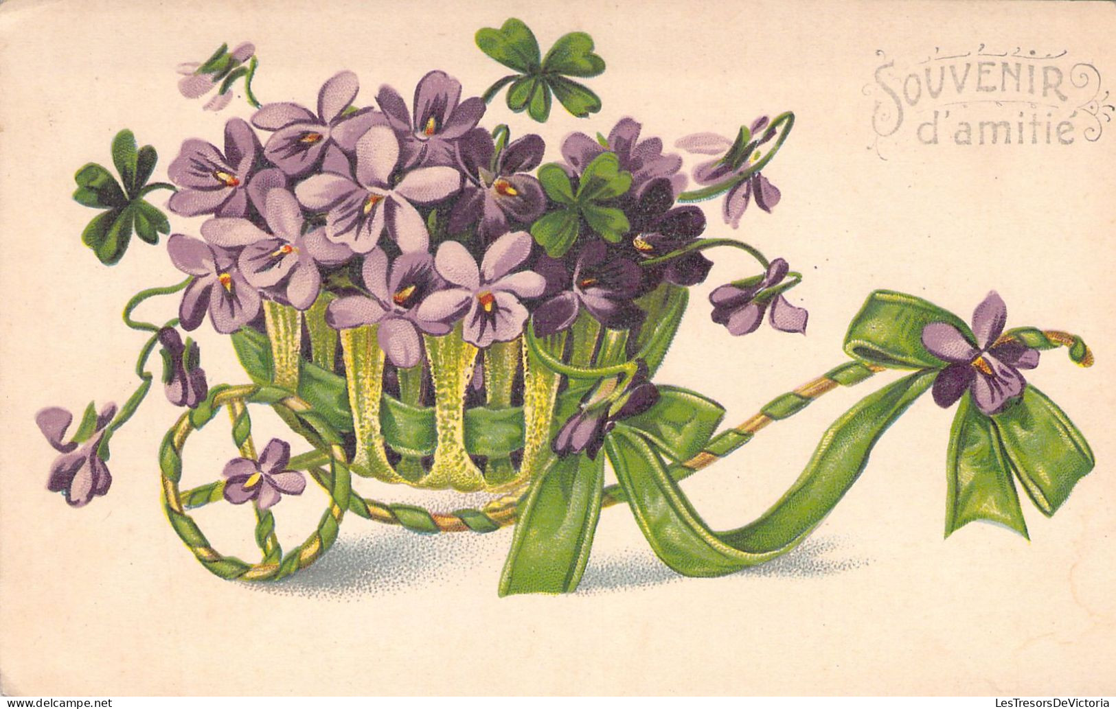 FLEURS - Violettes Dans Un Panier Végétal - Carte Postale Ancienne - Fiori