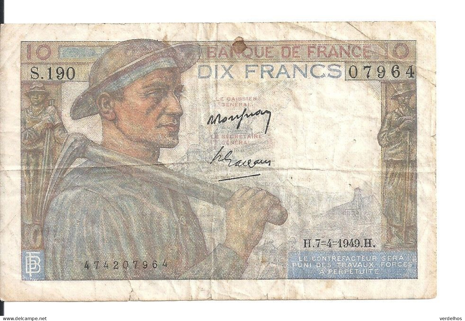 FRANCE 10 FRANCS 1949 VF P 99 F - 10 F 1941-1949 ''Mineur''