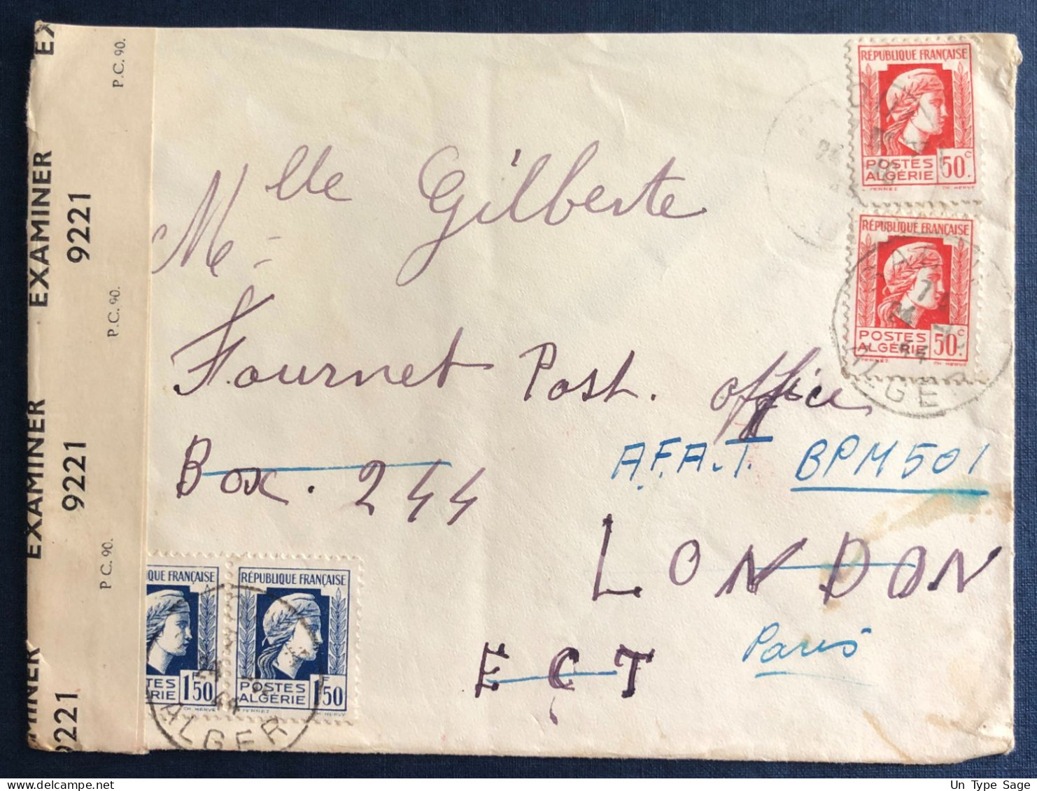 Algérie, Divers Sur Enveloppe De SAGOULA, Alger 24.10.1944 Pour Londres, Réexpédiée - (B3156) - Brieven En Documenten