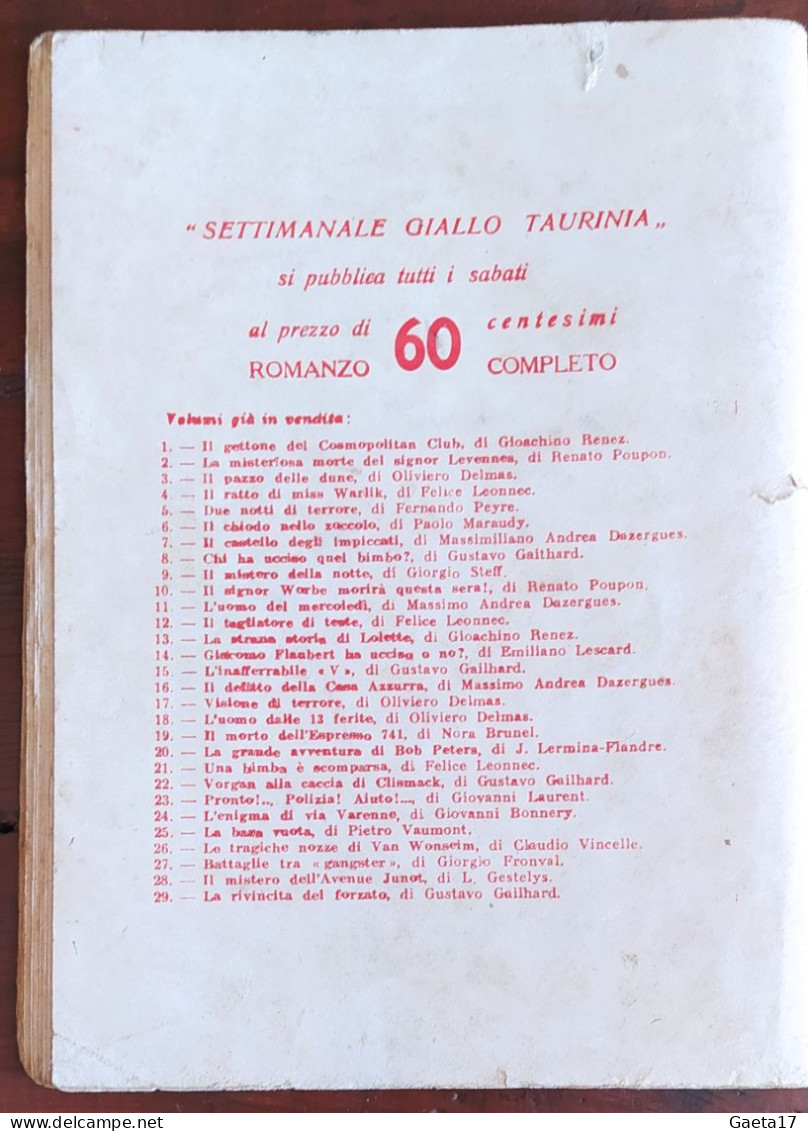 La Misteriosa Fine Di Ranchal - Settimanale Giallo Taurinia (1934) - Policíacos Y Suspenso