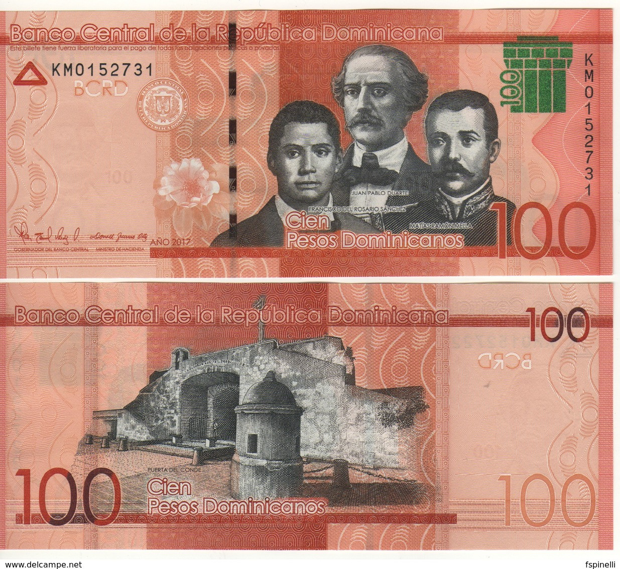 DOMINICAN   Rep.  100  Pesos Dominicanos    P190d  2017  (New Logo Issued 2018) - Dominicana