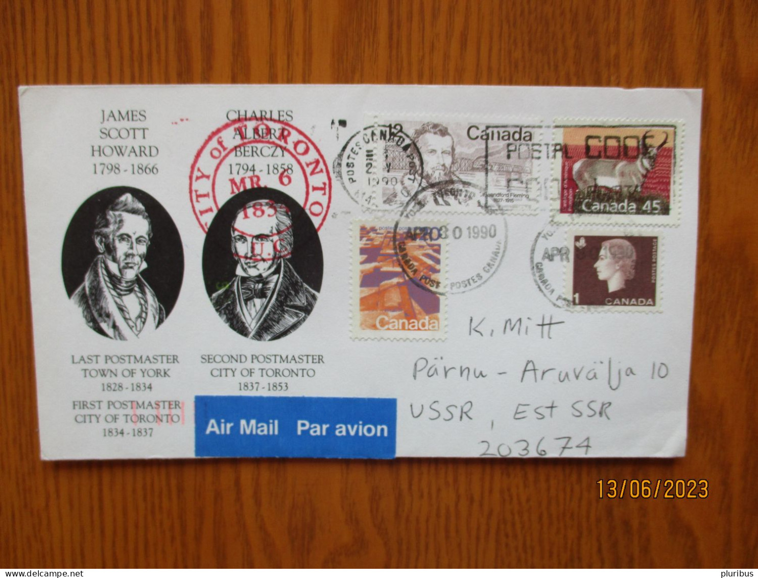 1990 CANADA TO RUSSIA USSR ESTONIA AIR MAIL  COVER POSTMASTERS OF TORONTO , 11-13 - Lettres & Documents