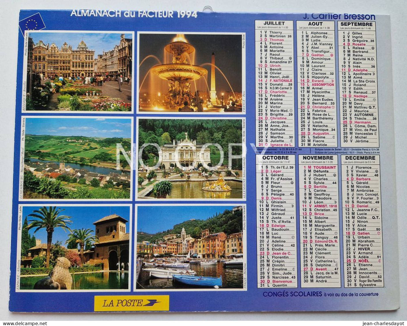 Calendrier Almanach La Poste 1994 (Paris - Images Du Monde) - Grand Format : 1991-00