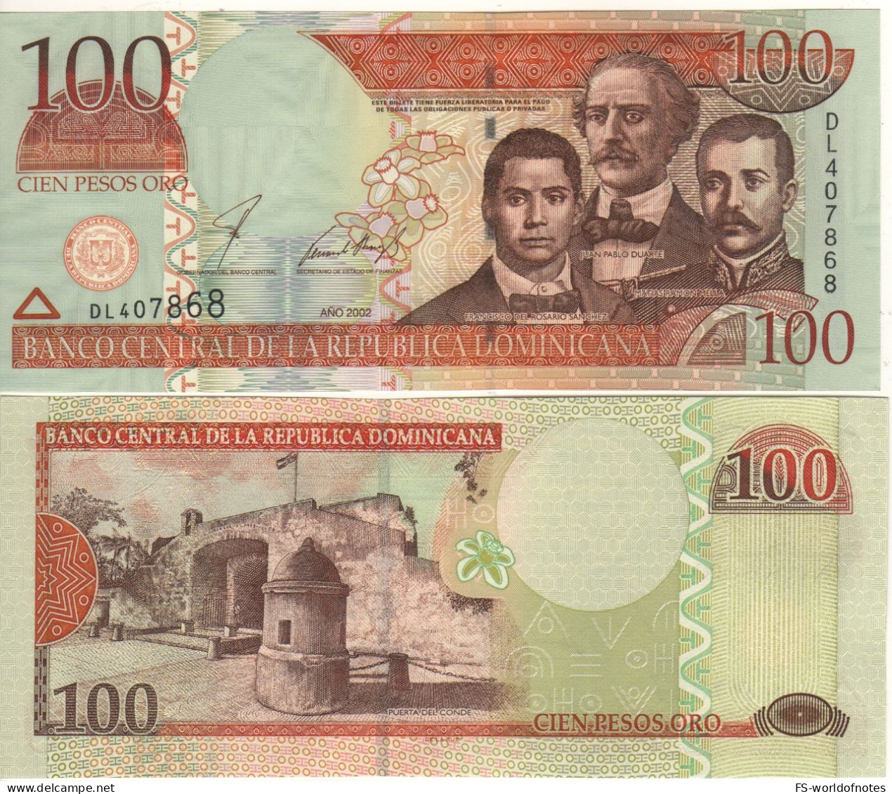 DOMINICAN   Rep.  100  Pesos Dominicanos   P171b    Dated 2002   UNC - Dominicaine