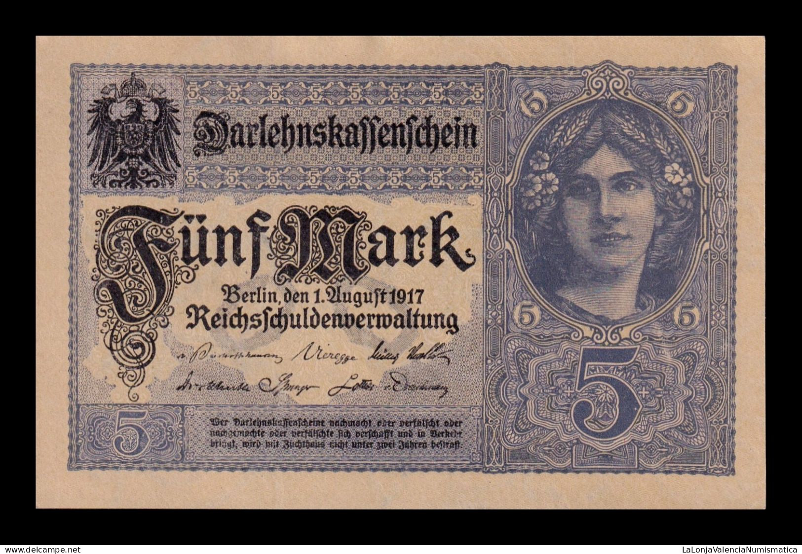 Alemania Germany 5 Mark 1917 Pick 56b Sc- AUnc - 5 Mark