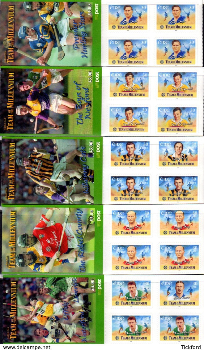 IRLANDE 2000 - Lot De 5 Carnets YT C1264 / 1276 - NEUF** MNH - L'équipe De Joueurs De Hurling Du Millénaire - Jockey (sobre Hierba)