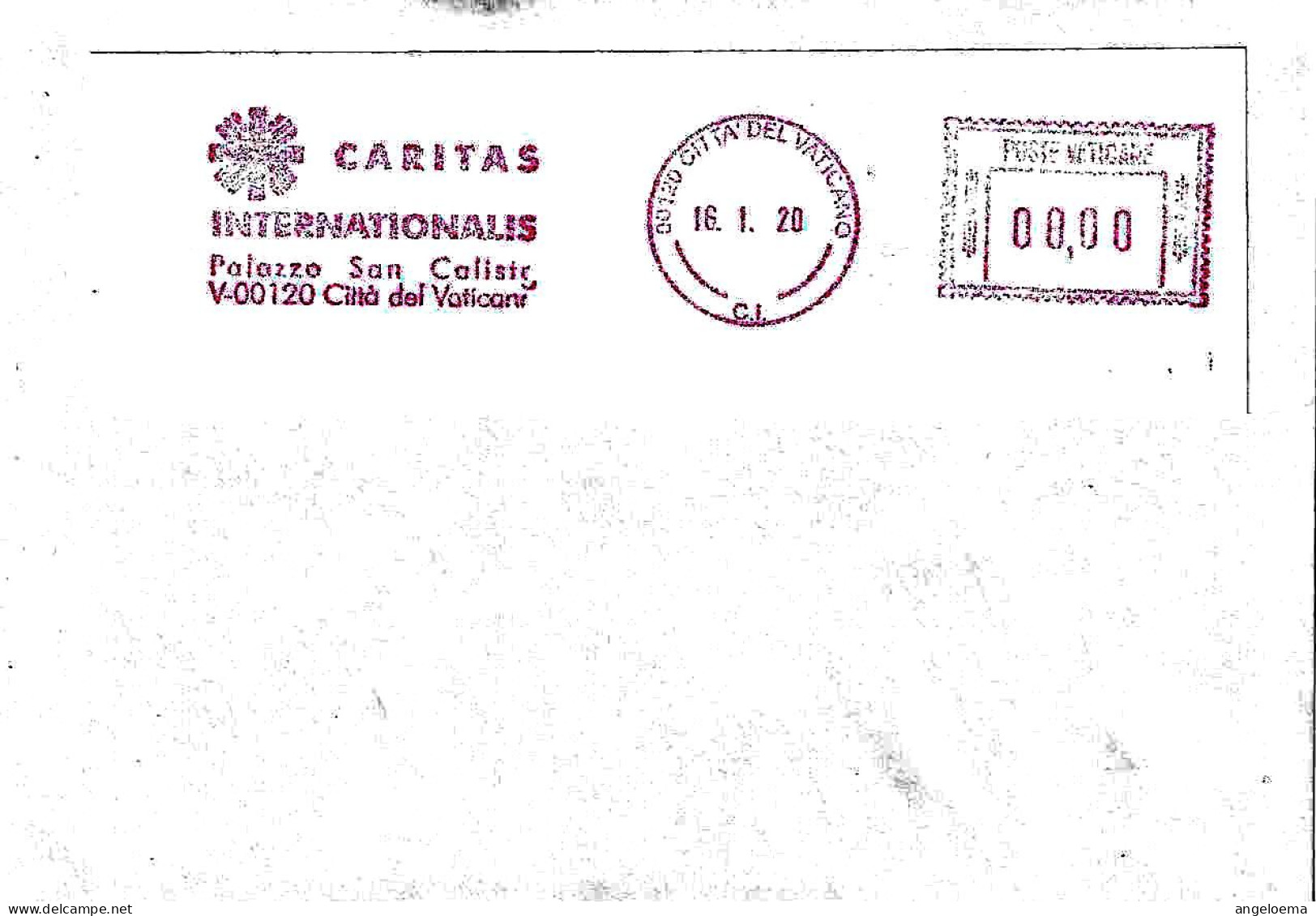 VATICANO - 2020 CARITAS INTERNATIONALIS - C.I. - Ema Affrancatura Mecc. Rossa Red Meter Su Busta Non Viaggiata - 1884 - Franking Machines (EMA)