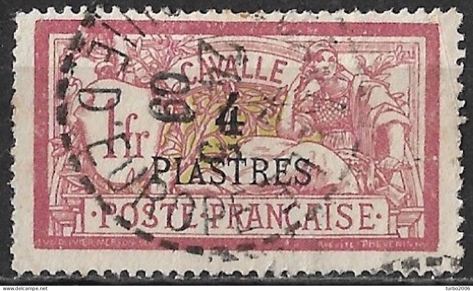 KAVALLA 1902-1912 French Office: French Stamps With Inscription CAVALLE 1 Fr Winered Overprinted 4 Piastres Vl. 15 - Kavala