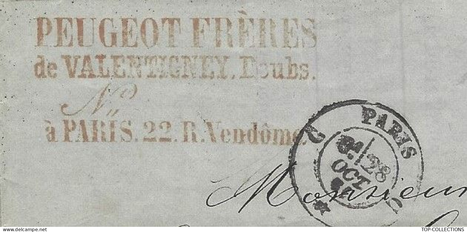 1861 ENTETE CACHET « PEUGEOT FRERES » INDUSTRIE Valentigny Doubs Et Paris  2 Timbres Empire Oblit. Paris Pour Grandvilli - 1800 – 1899