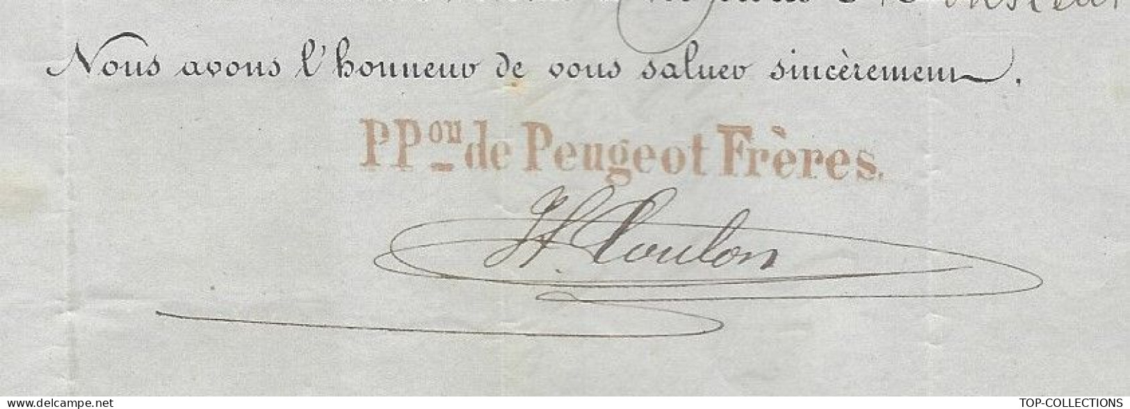 1861 ENTETE CACHET « PEUGEOT FRERES » INDUSTRIE Valentigny Doubs et Paris  2 timbres Empire oblit. Paris pour Grandvilli