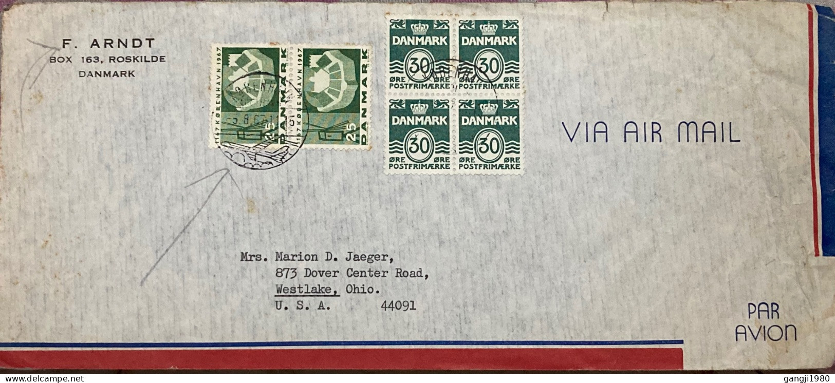 DENMARK-1967, COVER USED TO USA, COPENHAGEN OLD CITY & WINDMILL, COAT OF ARM, CITY SPECIAL, PICTURAL CANCEL,FIRM F·ARNDT - Cartas & Documentos