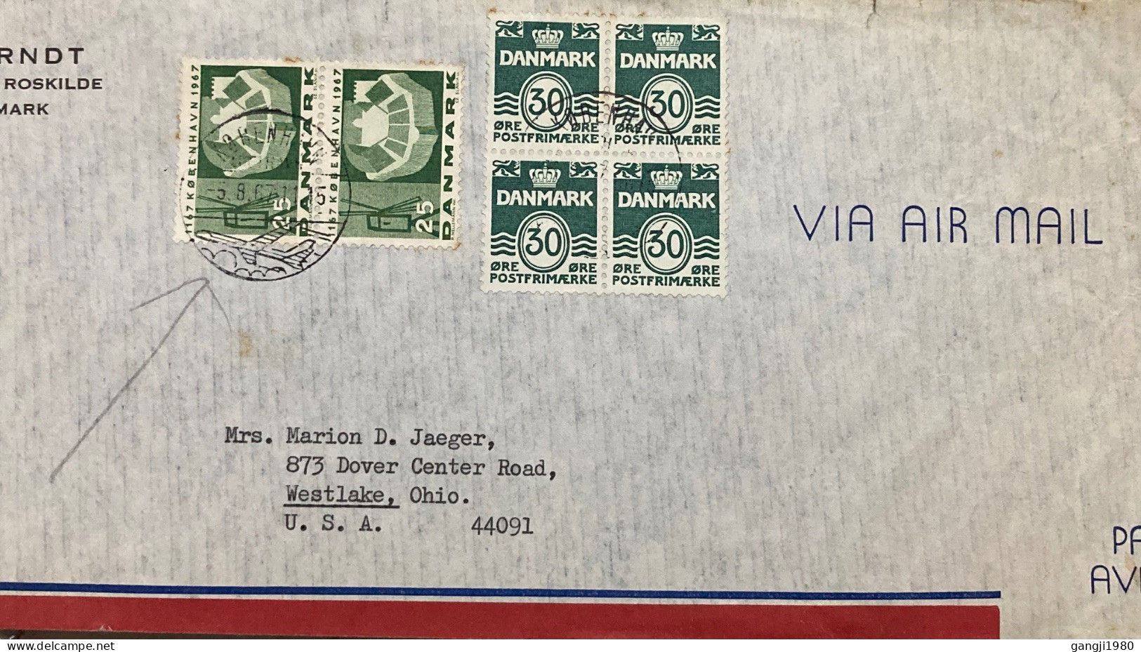 DENMARK-1967, COVER USED TO USA, COPENHAGEN OLD CITY & WINDMILL, COAT OF ARM, CITY SPECIAL, PICTURAL CANCEL,FIRM F·ARNDT - Briefe U. Dokumente