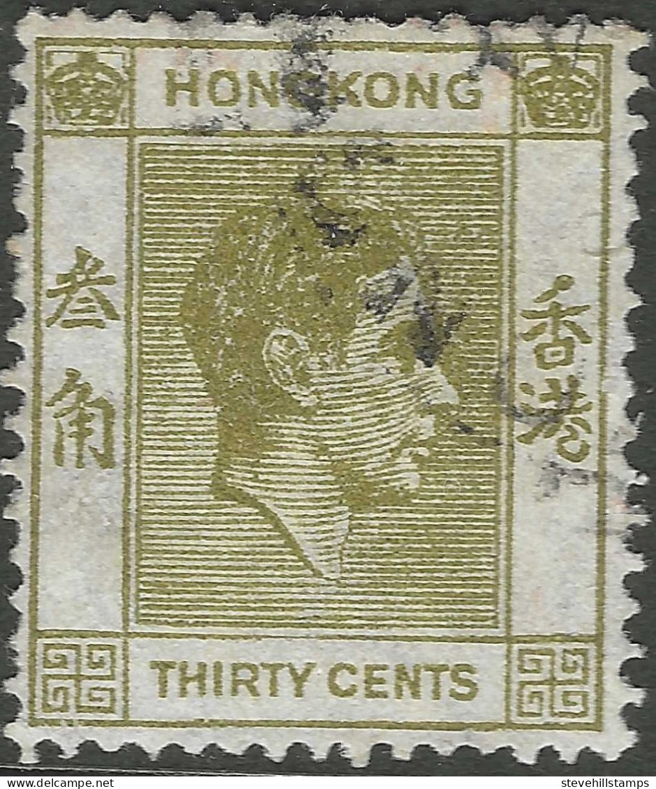 Hong Kong. 1938-52 KGVI. 30c Olive Used. P14½X14. SG 151a - Neufs