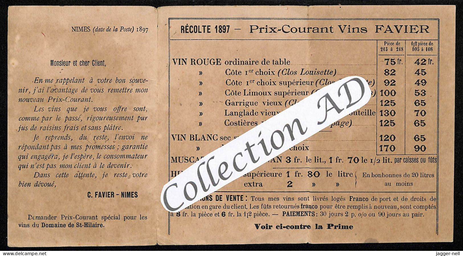 SUPERBE Buvard Publicitaire VINS Maison FAVIER - Clos Louisette - Propriétaire -viticulteur à NÎMES 1897 - JD - V