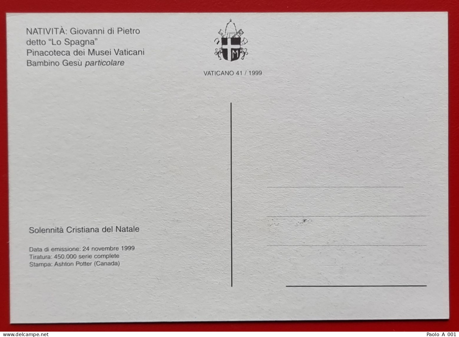 VATICANO VATIKAN VATICAN 1999 NATALE CHRISTMAS WEIHNACHTEN NAVIDAD PINACOTECA MUSEI VATICANI MAXIMUM CARD - Cartas & Documentos