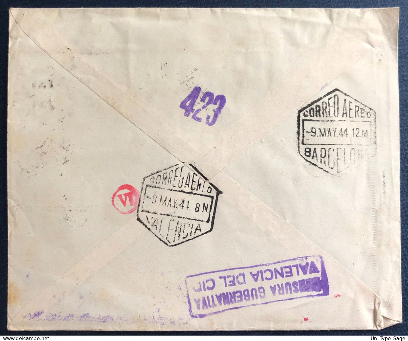 Espagne, Divers Sur Enveloppe De Valencia 8.5.1941 Pour La Belgique + Censure Valencia - (B3271) - Storia Postale