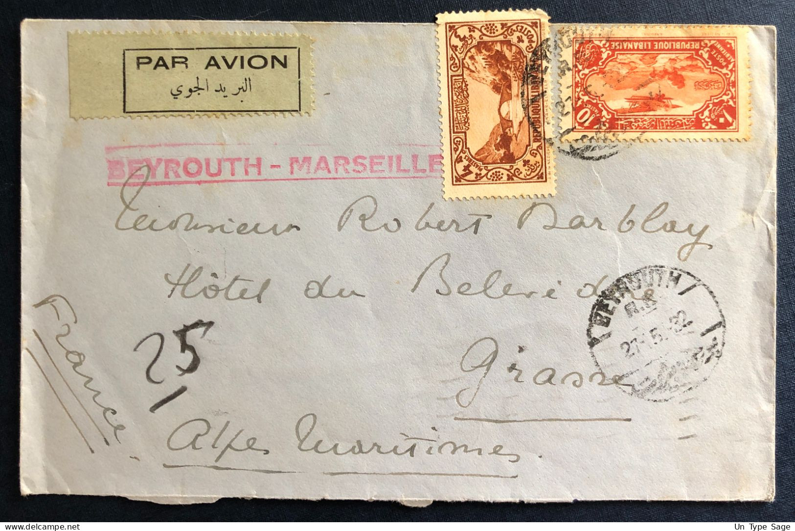 Liban, Divers Sur Enveloppe De Beyrouth 27.5.1932 Pour Grasse, France - (B3322) - Storia Postale