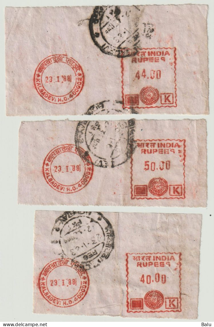 Indien 23.I.1988 Meter India Rupees 40.00, 44.00 Und 50.00 Kalbadevi Bombay, Gestempelt - Autres & Non Classés