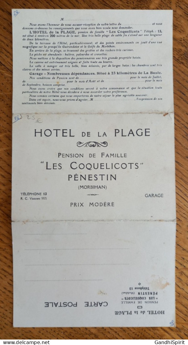 Pénestin - Triptyque - Hotel De La Plage, Pension De Famille, Les Coquelicots, Pêche, Bois, Grottes, Coin Salle à Manger - Pénestin