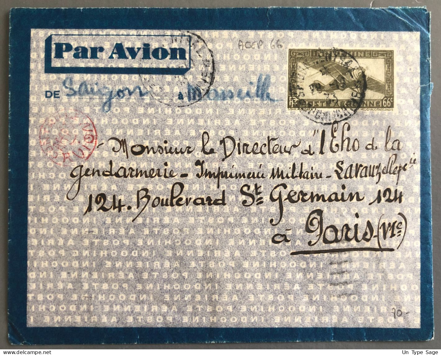 Indochine, Entier Aérien 66c. - TAD SAIGON CENTRAL, Cochinchine 28.10.1933 Pour La France - (B1463) - Lettres & Documents