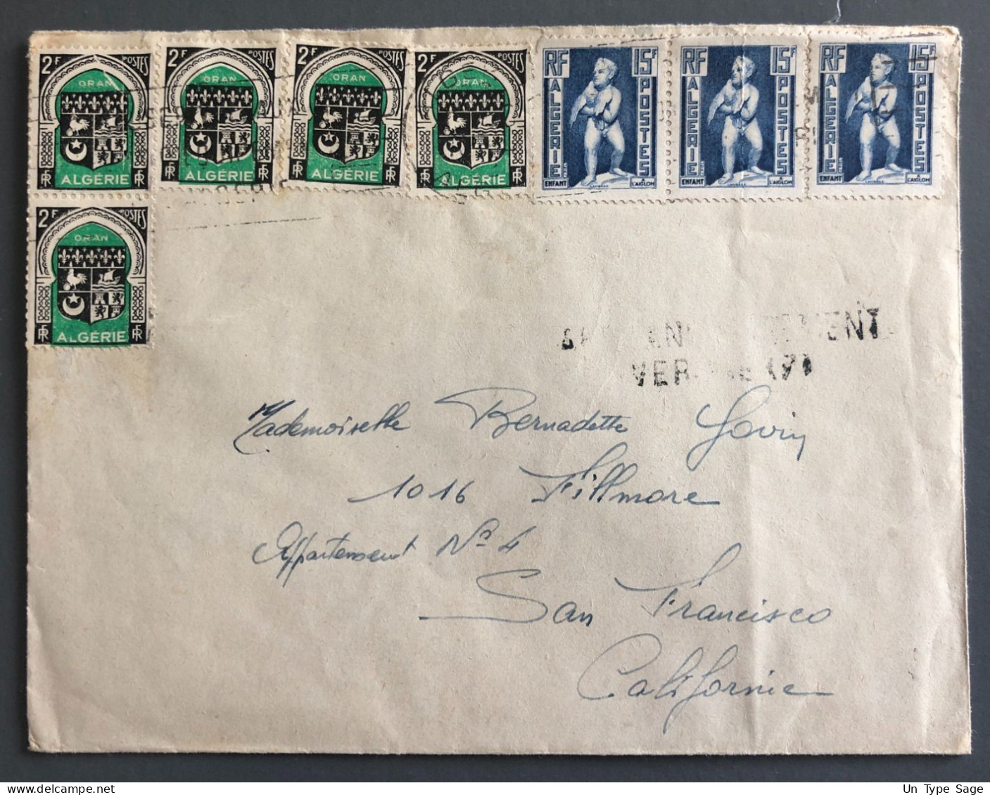 Algérie, Divers Sur Enveloppe Pour San Fransisco USA - (B1492) - Covers & Documents