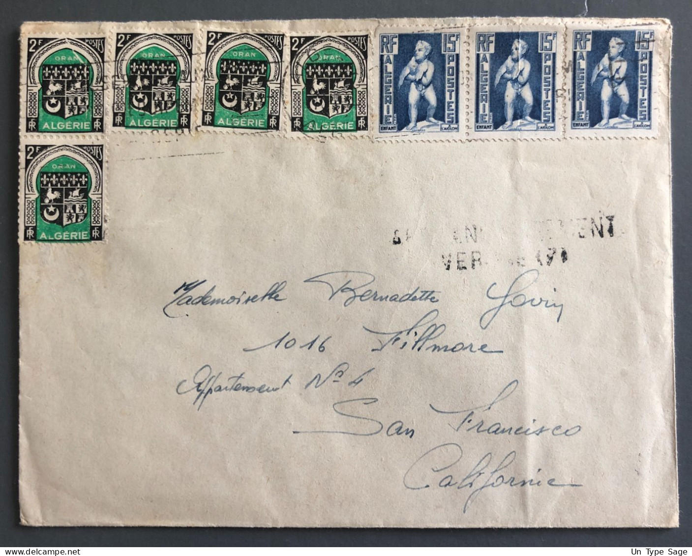 Algérie, Divers Sur Enveloppe Pour San Fransisco USA - (B1492) - Cartas & Documentos