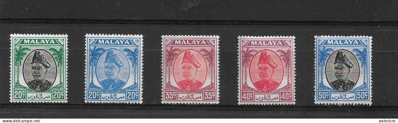 MALAYA - SELANGOR 1949 - 1952 20c BLACK AND GREEN, 20c BRIGHT BLUE, 35c,40c,50c SG 101,102,105,106,107 MOUNTED MINT C£34 - Selangor