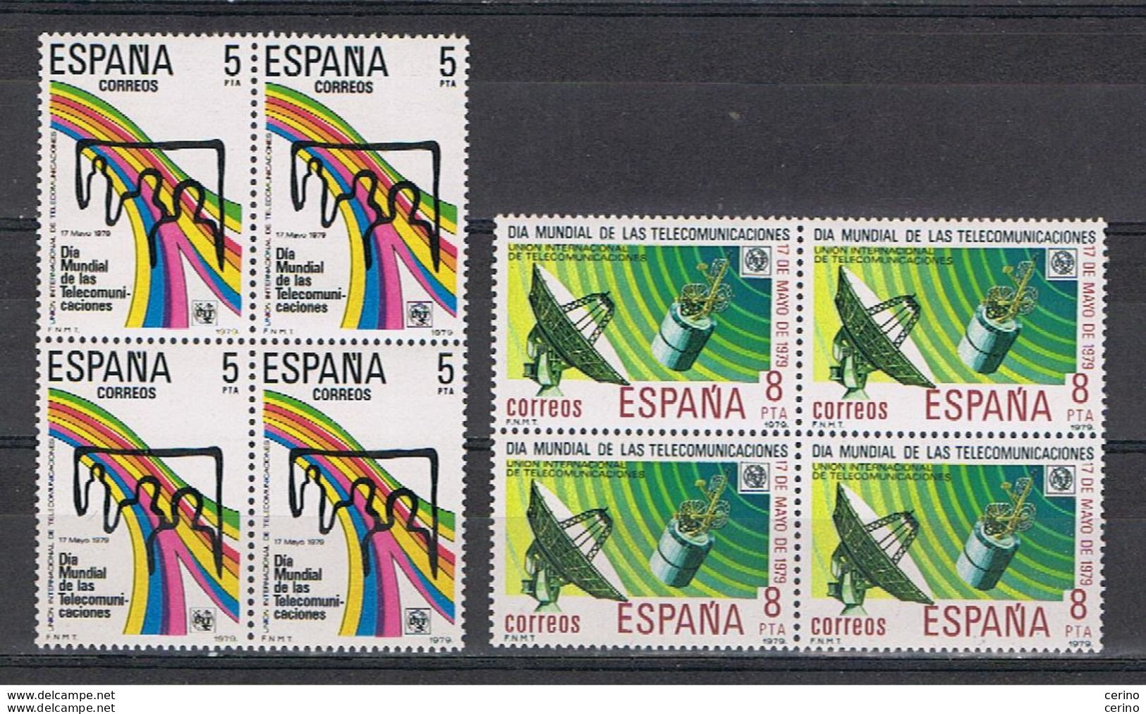 SPAGNA:  1979  GIORNATA  MONDIALE  TELECOMUNICAZIONI  -  S. CPL. 2  VAL. BL. 4  N. -  YV/TELL. 2168/69 - Blocs & Hojas