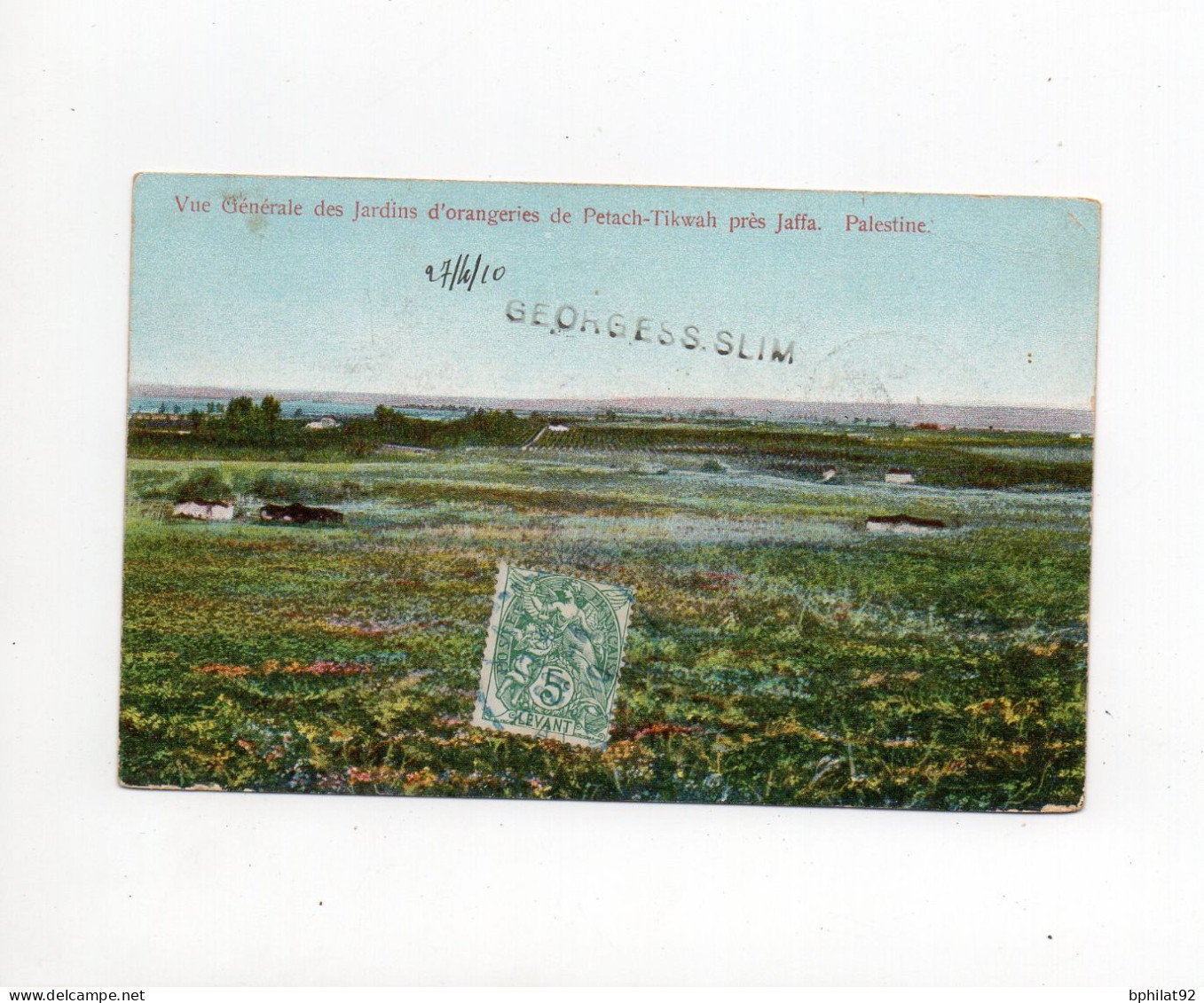 !!! 5C TYPE BLANC DU LEVANT SUR CPA CACHET DE JAFFA - PALESTINE DE 1910 - Lettres & Documents
