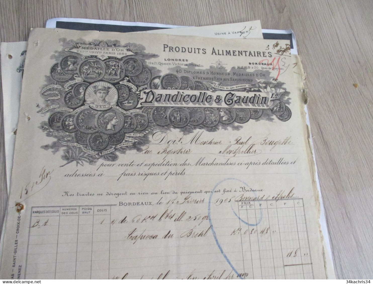 Facture Illustrée 1905 Bordeaux Dandicolle Gudin Produits Alimentaires - Levensmiddelen