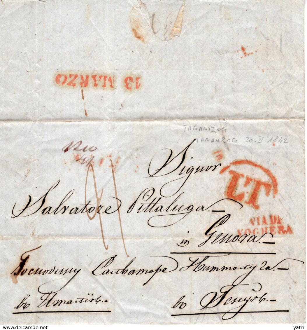 Impero Russo (1842) - Piego Con Testo (in Italiano) Da Taganrog Per Il Regno Di Sardegna - ...-1857 Prephilately