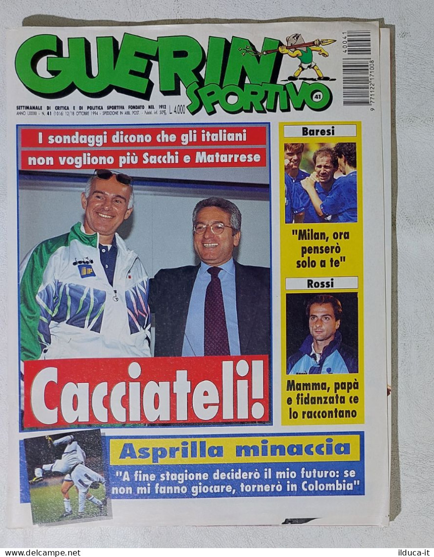 I115005 Guerin Sportivo A. LXXXII N. 41 1994 - Baresi Rossi Sacchi Matarrese - Deportes