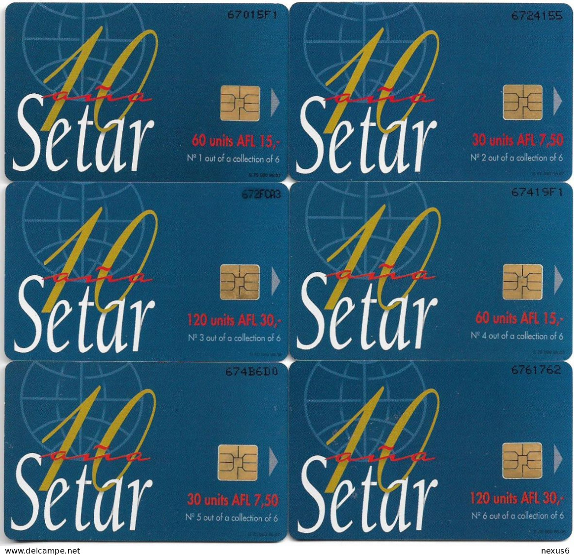 Aruba - Setar (Chip) - Earth & Satellite Complete Puzzle Of 6, 07.1996, 30U, 75.000ex, All Used - Aruba