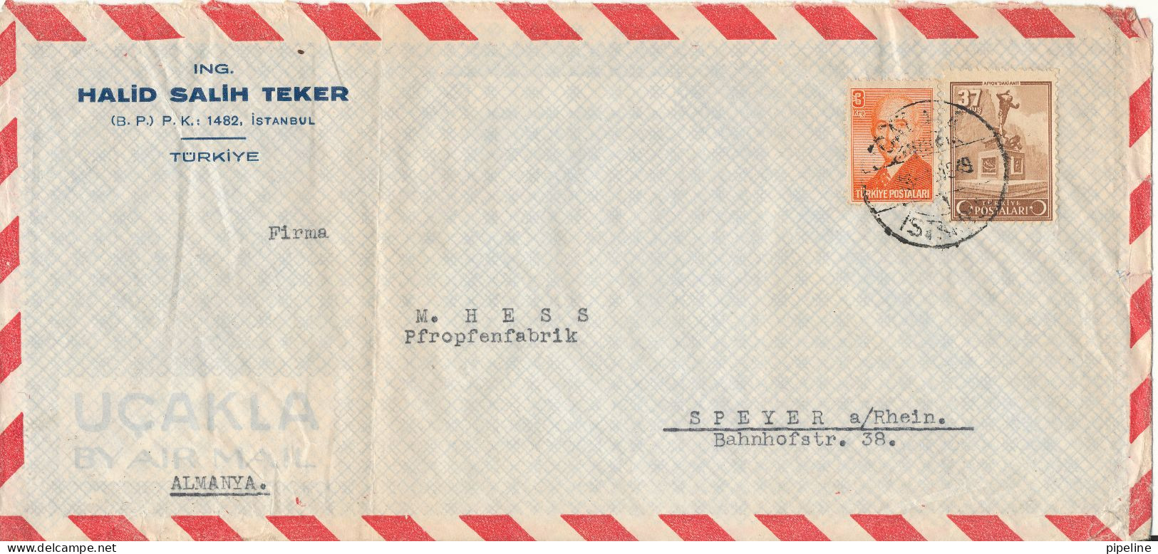 Turkey Air Mail Cover Sent To Germany 1949 (bended Cover And A Tear In The Right Side Of The Cover) - Airmail