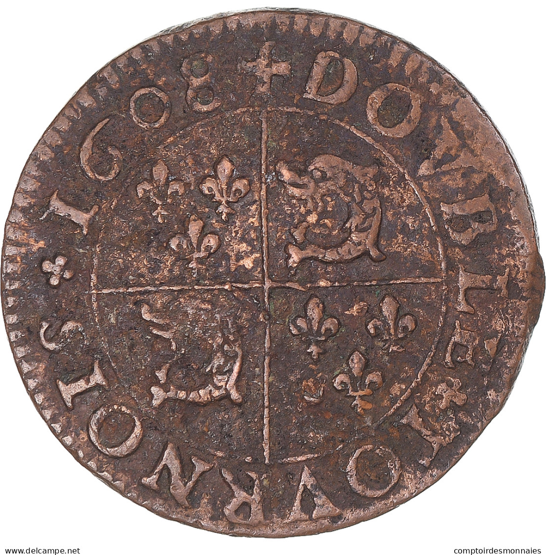 Monnaie, France, Henri IV, Double Tournois Du Dauphiné, 1608, Grenoble, TTB - 1589-1610 Hendrik IV