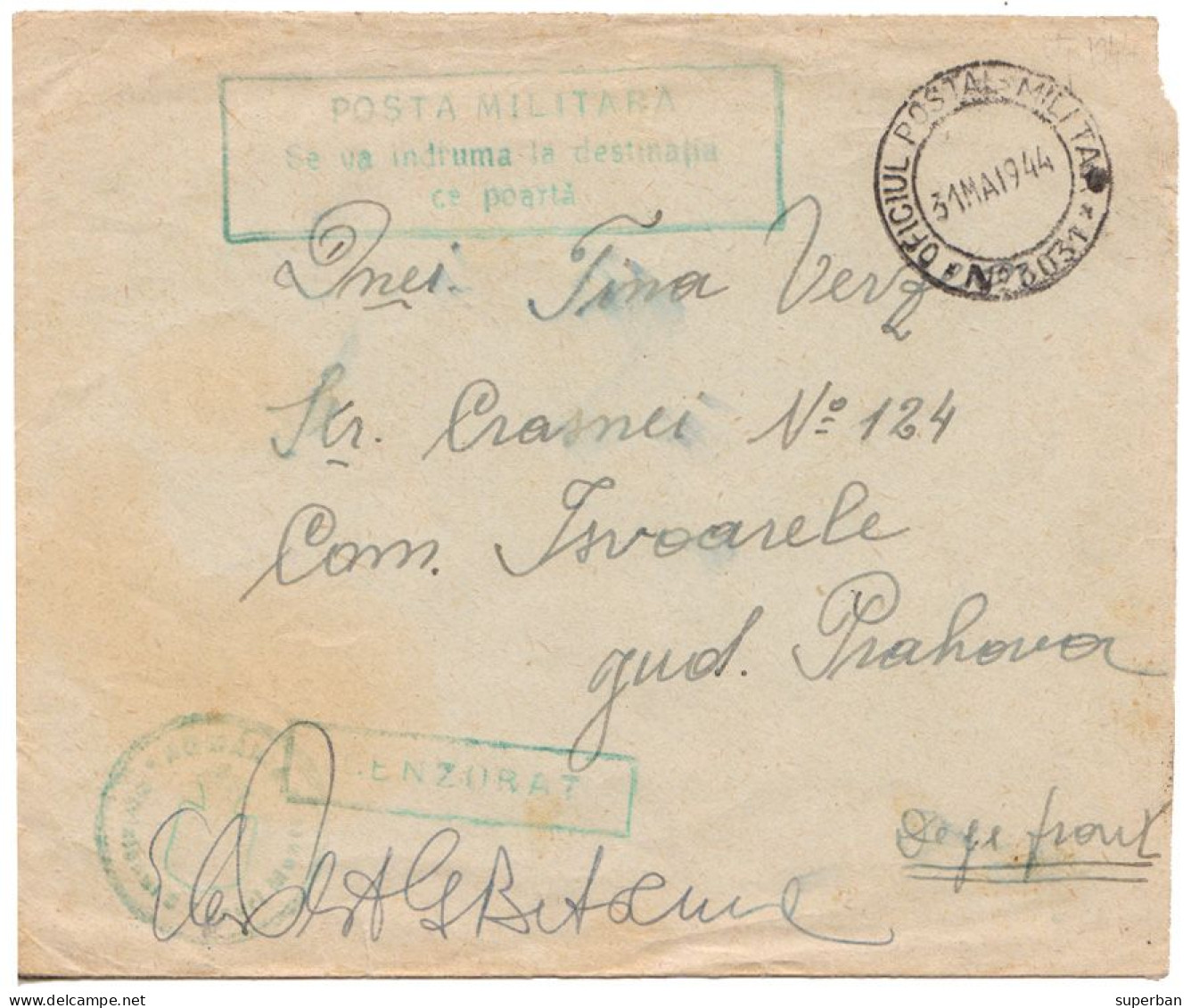 ROMANIA ( WW II ) : SCRISOARE / PLIC EXPEDIAT De Pe FRONT Cu POSTA MILITARA - OFICIUL POSTAL MILITAR 3031 - 1944 (al658) - World War 2 Letters