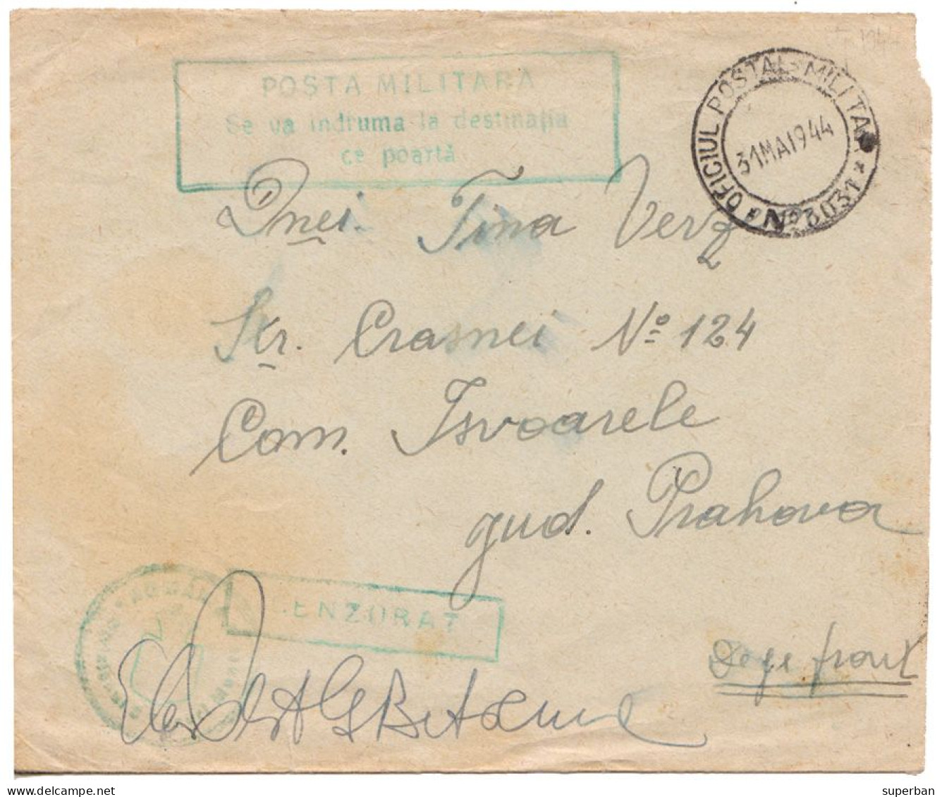 ROMANIA ( WW II ) : SCRISOARE / PLIC EXPEDIAT De Pe FRONT Cu POSTA MILITARA - OFICIUL POSTAL MILITAR 3031 - 1944 (al658) - Storia Postale Seconda Guerra Mondiale