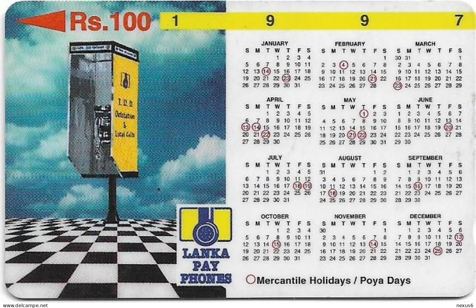 Sri Lanka - Lanka Pay Phones (GPT) - Calendar 1997 - 31SRLB (Dashed Zero Ø, Letter B) - 100Rs, Used - Sri Lanka (Ceylon)