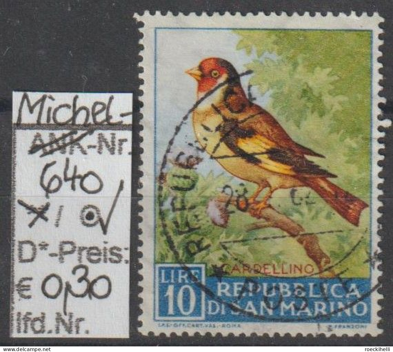 1960 - SAN MARINO - SM "Vögel - Stieglitz" 10 L Mehrf. - O Gestempelt  - S.Scan (640o S.marino) - Used Stamps