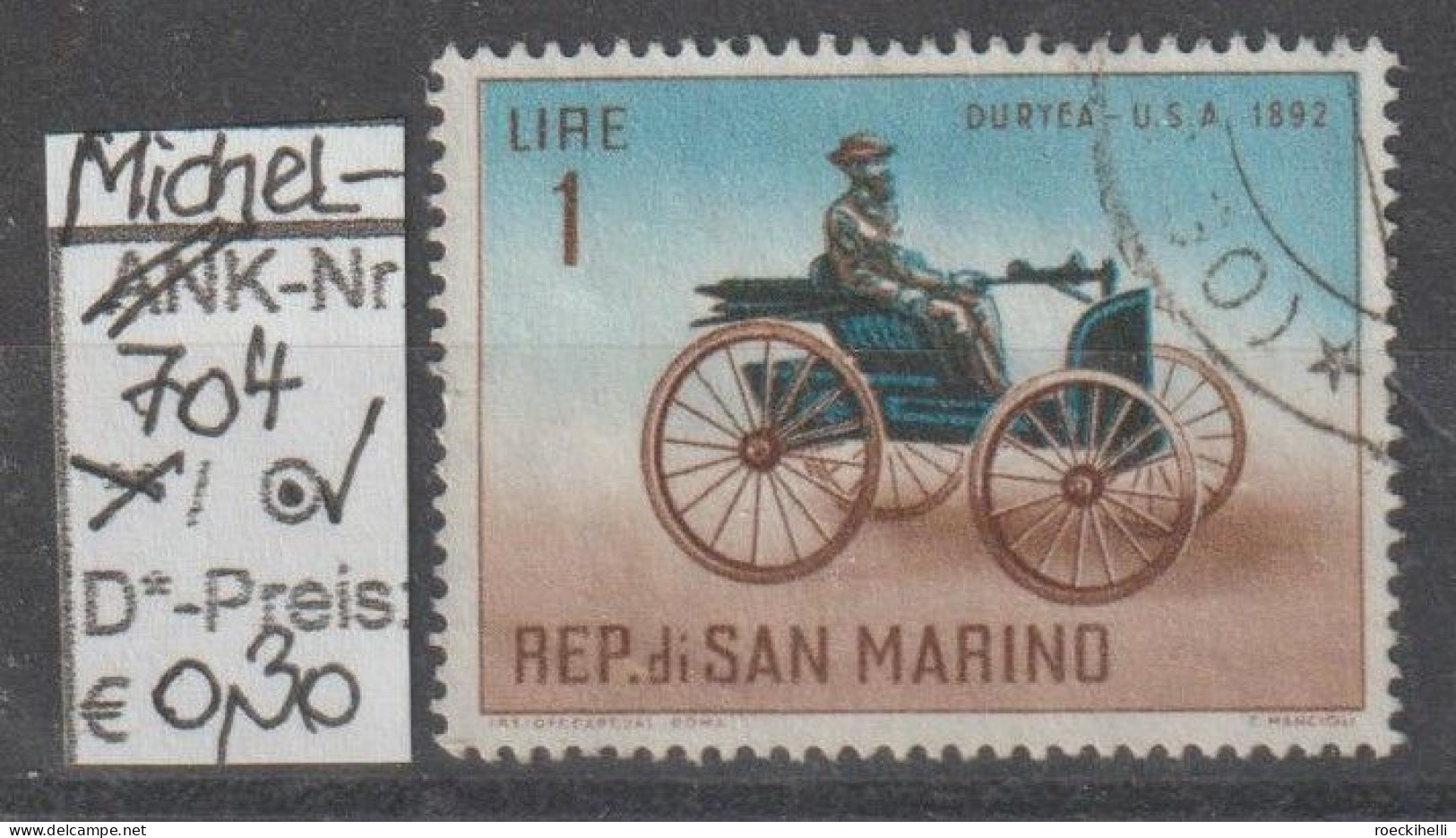 1962 - SAN MARINO - SM "Alte Automobile - Duryea" 1 L Braun/hellblau - O Gestempelt  - S.Scan (704o S.marino) - Used Stamps