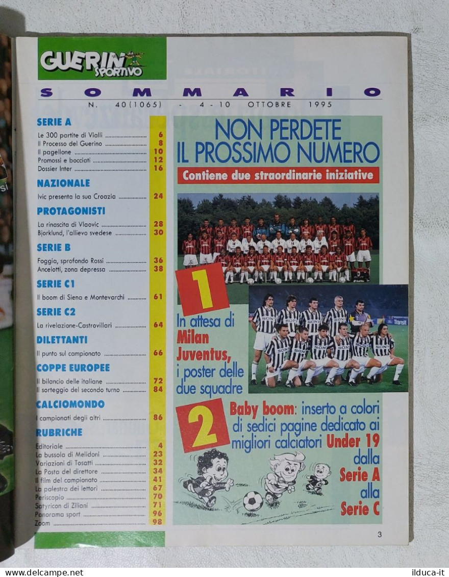 I115039 Guerin Sportivo A. LXXXIII N. 40 1995 - Milan Juve Bari Cagliari - Deportes