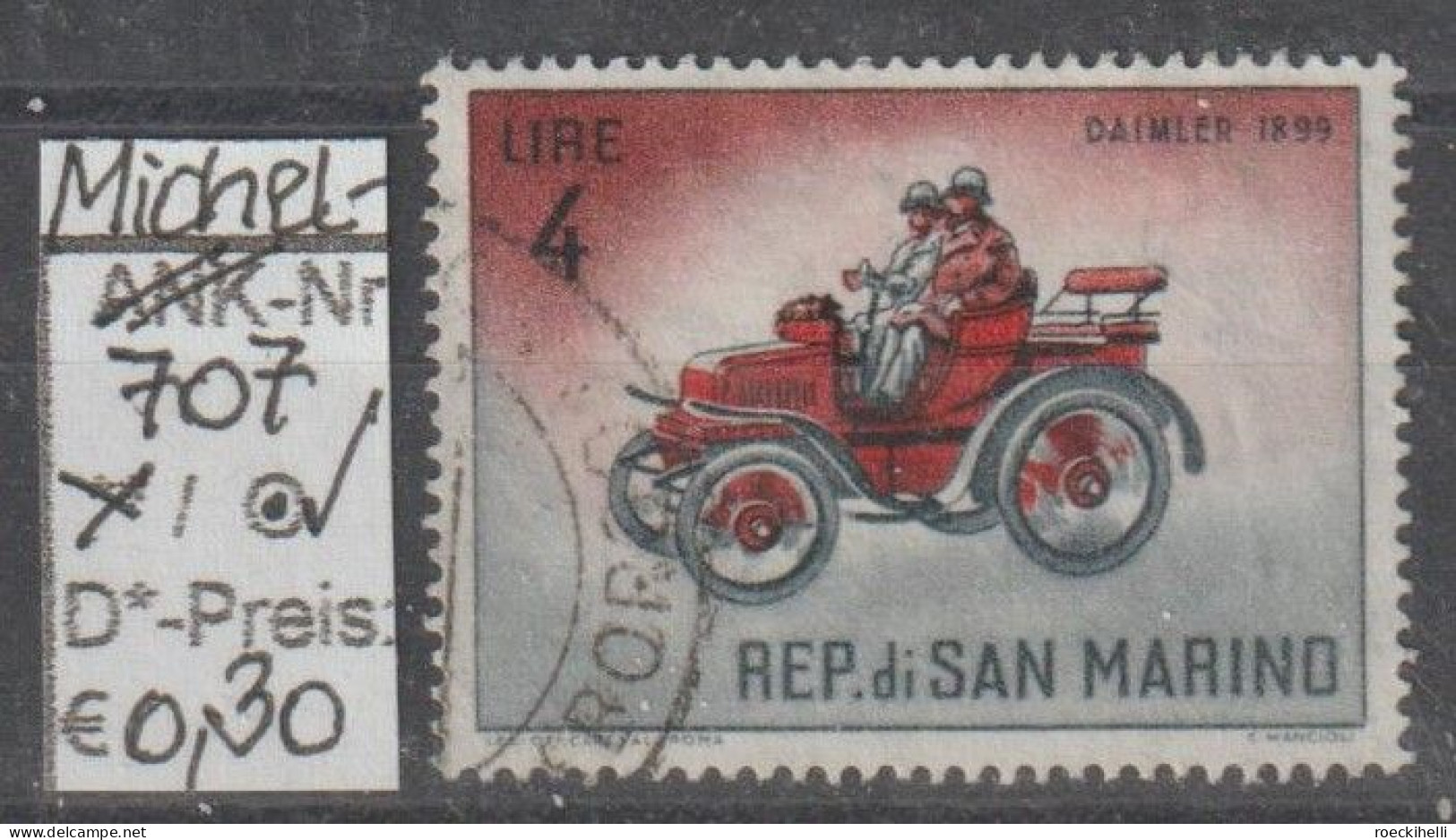 1962 - SAN MARINO - SM "Alte Automobile - Daimler" 4 L Grauschwarz/rot - O Gestempelt  - S.Scan (707o S.marino) - Usados