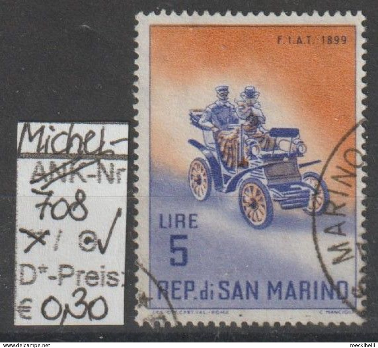 1962 - SAN MARINO - SM "Alte Automobile - Fiat" 5 L Blauviolett/braunorange - O Gestempelt  - S.Scan (708o S.marino) - Usados