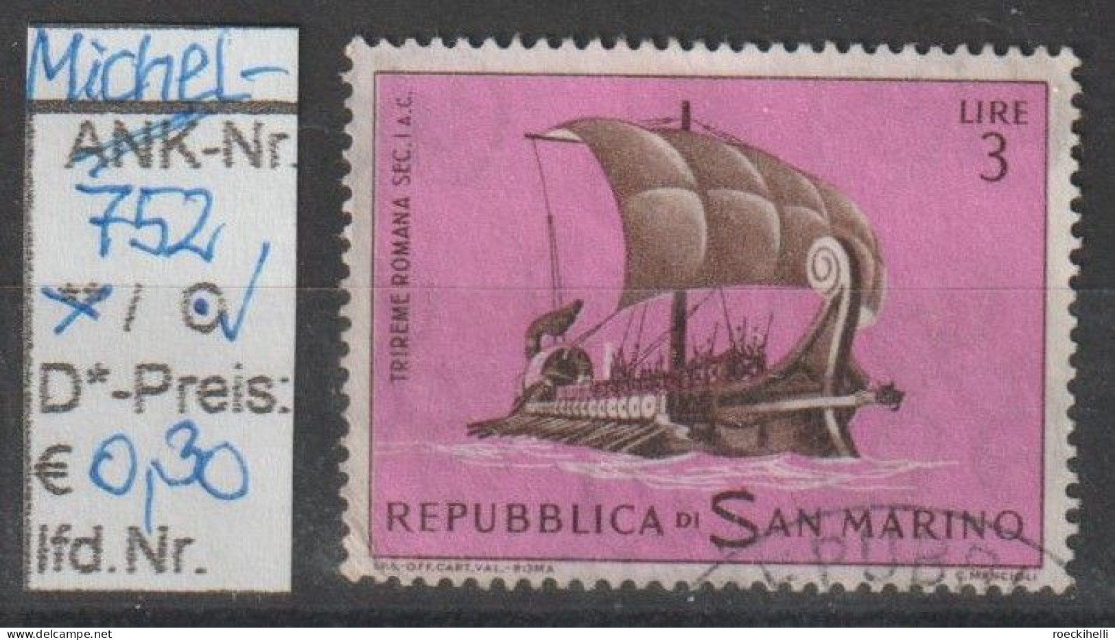 1963 - SAN MARINO - SM "Alte Segelschiffe - Röm. Segelboot.." 3 L Mehrf. - O  Gestempelt  - S.Scan (752o S.marino) - Usados