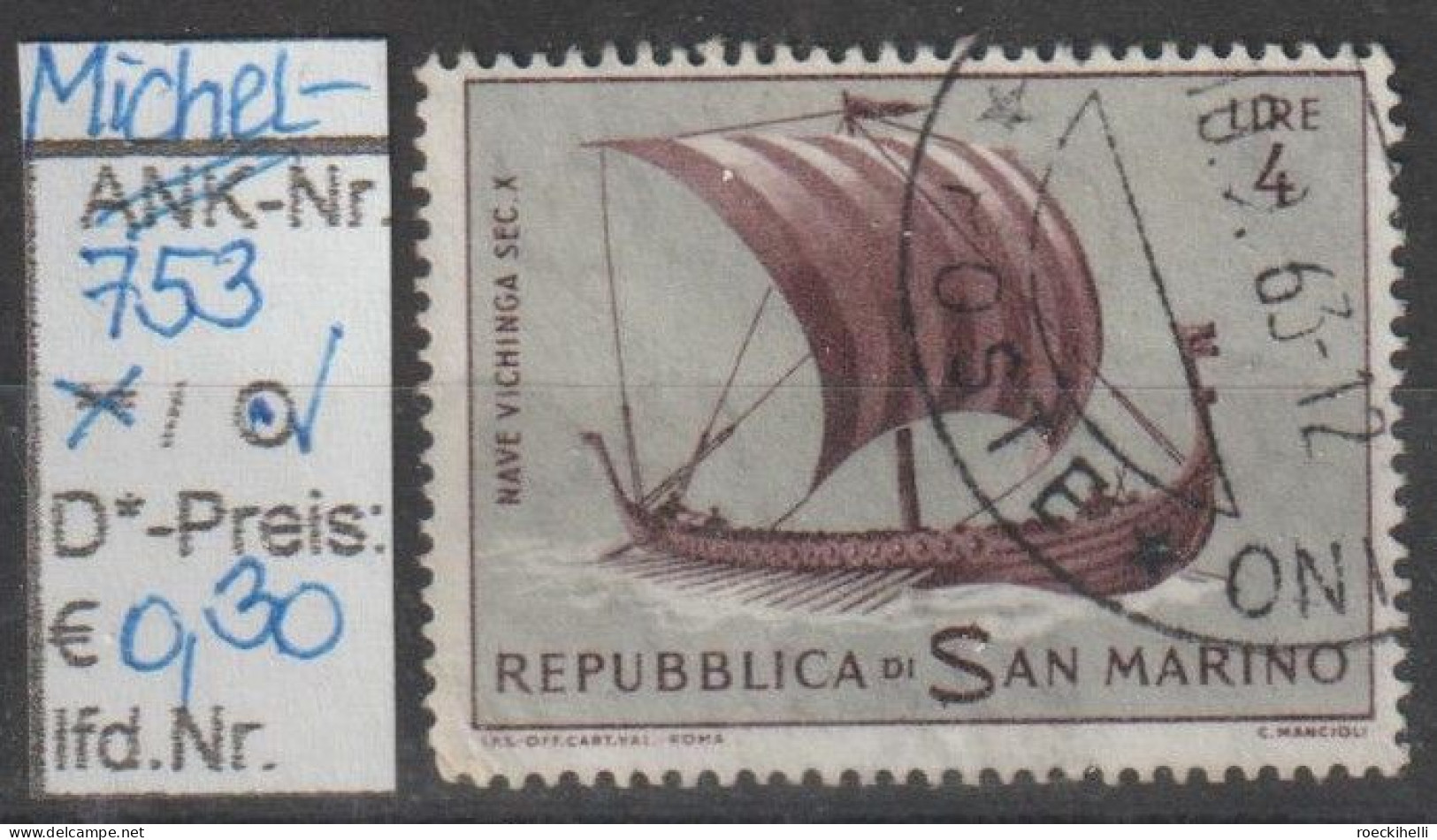 1963 - SAN MARINO - SM "Alte Segelschiffe - Wikingerschiff" 4 L Mehrf. - O  Gestempelt  - S.Scan (753o S.marino) - Gebraucht