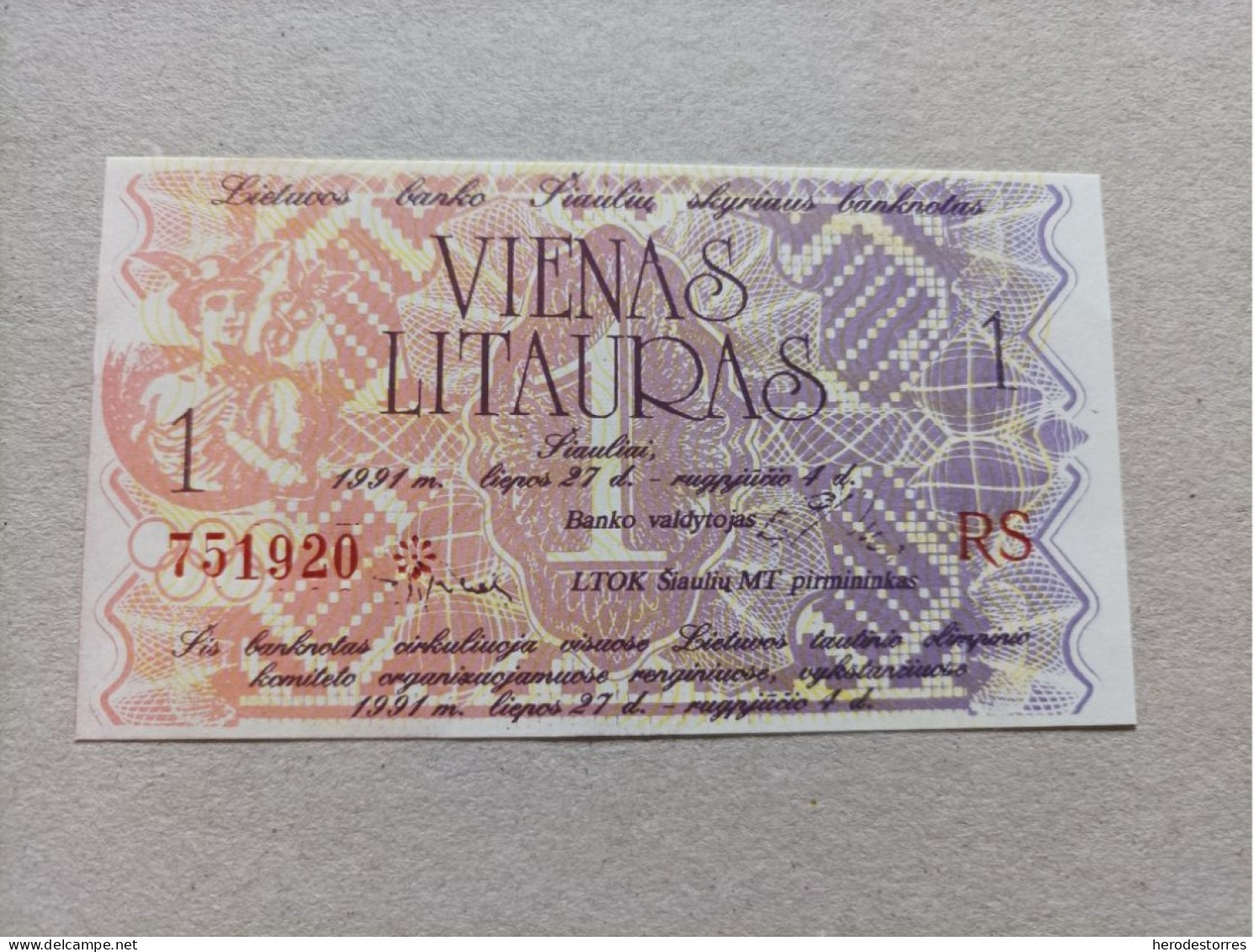 Billete De Lituania De 1 Lita, Año 1991, UNC - Lituanie