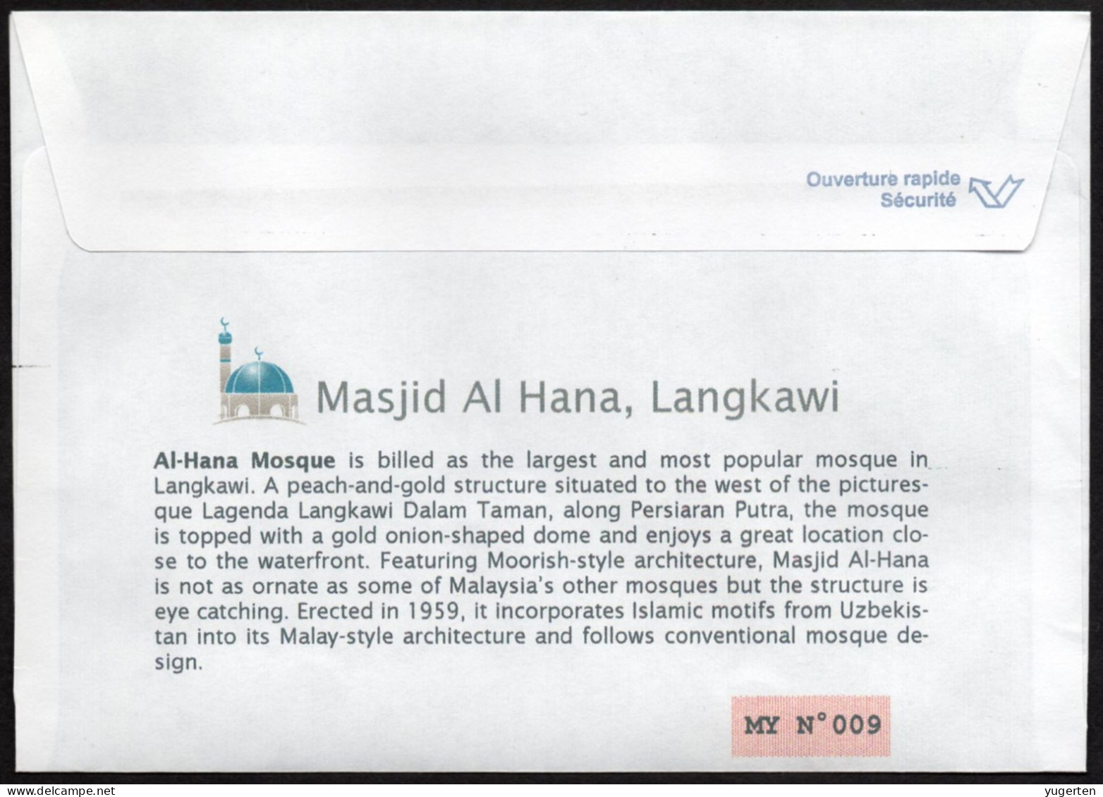 ARGHELIA - Philatelic - Al Hana Mosque Mosques - Malaysia - Moschee - Mosquée - Mezquita - Mezquitas Moschea - 2 Scans - Mosquées & Synagogues