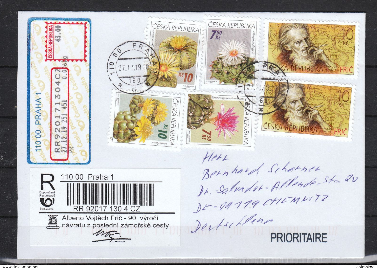 Tschechien, R-Brief 75. Todestag A. Frič / Czech Republic, Registered Letter, 75th Anniv. Of The Death Of A. Frič - Storia Postale