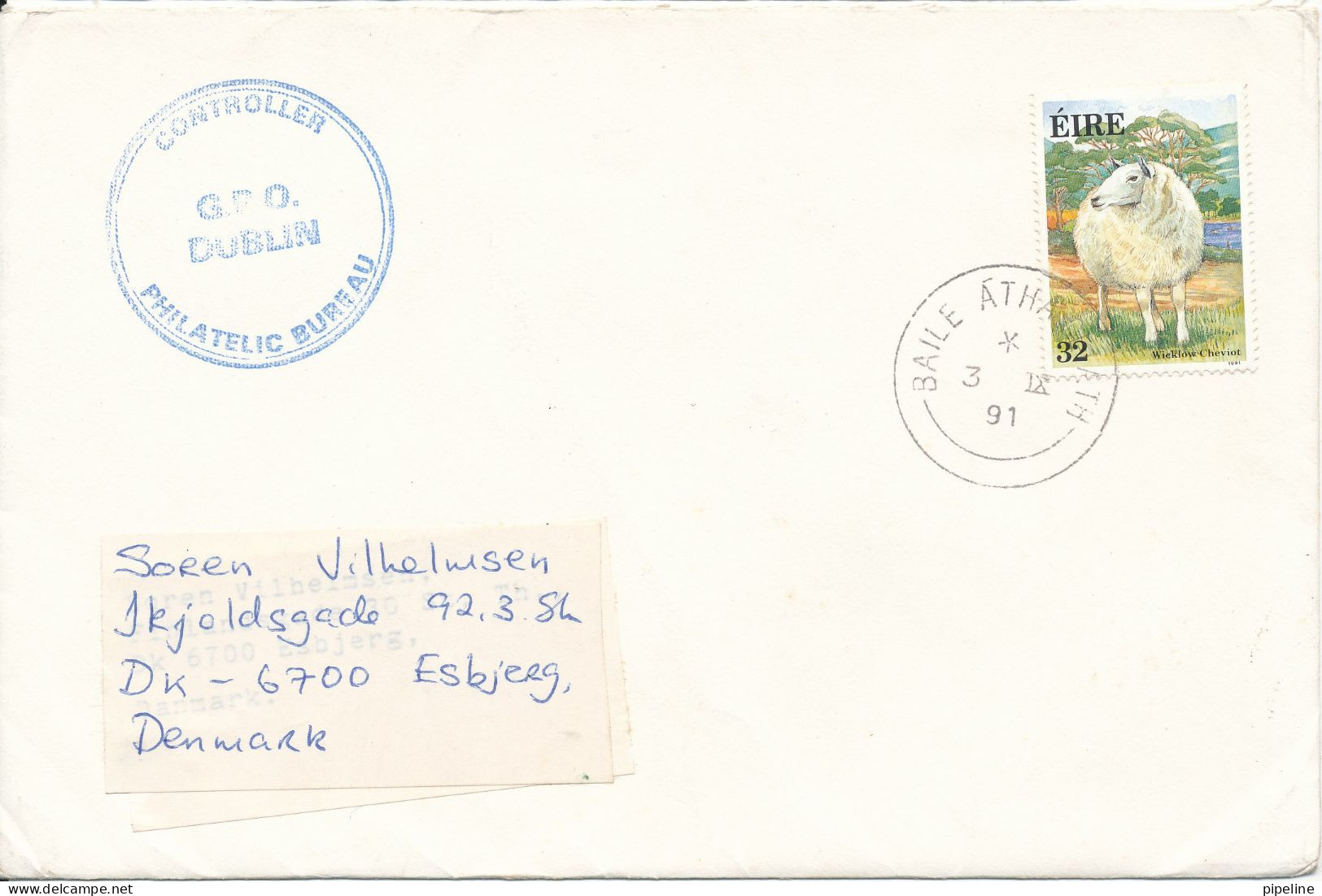 Ireland Cover Sent To Denmark Baile Atha Cliath 3-9-1991 With Single Stamp SHEEP - Storia Postale